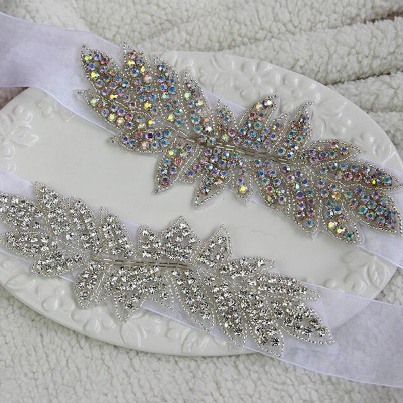 

1Pcs AB Or Clear Crystals Iron On Womens Rhinestone Belts Hotfix DIY Sewing Rhinestone Applique ML02