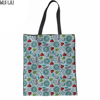 

Women Handbags Casual Tote Linen Shopping Bag for Girls Top-handle Bags Science Research Print Shoulder Handbag Beach Bag