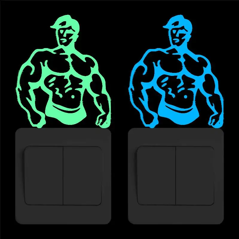 

Fitness Sport Bodybuilder Switch Sticker Glow in the Dark Fashion Strong Man Vinyl Wall Stickers DIY Home Decor Luminous Decals