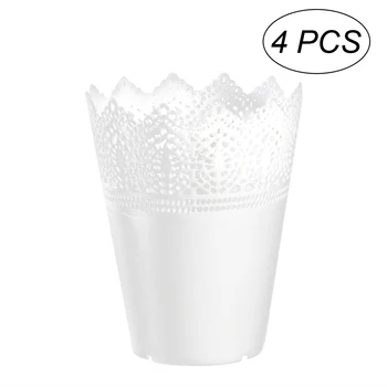 

WINOMO 4pcs 11x11x13.8cm Flowerpot Plastic Flower Pot Hollow Flower Planter Holder Crown Lace Pierced Flower Vase Storage