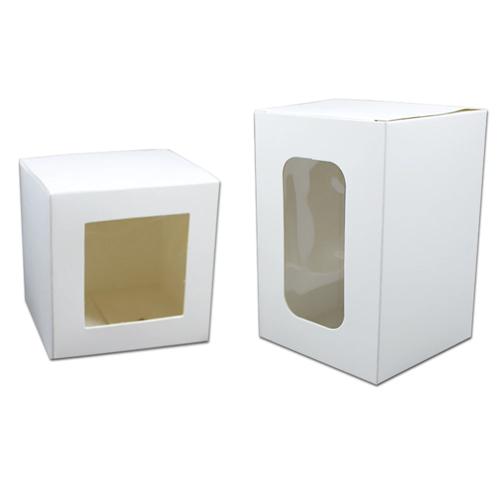 

White Paper Boxes with PVC Window Gift Packaging Supplies for Cupcake Bakery Favors Kraft Paperboard Package Box Case 50pcs/Lot