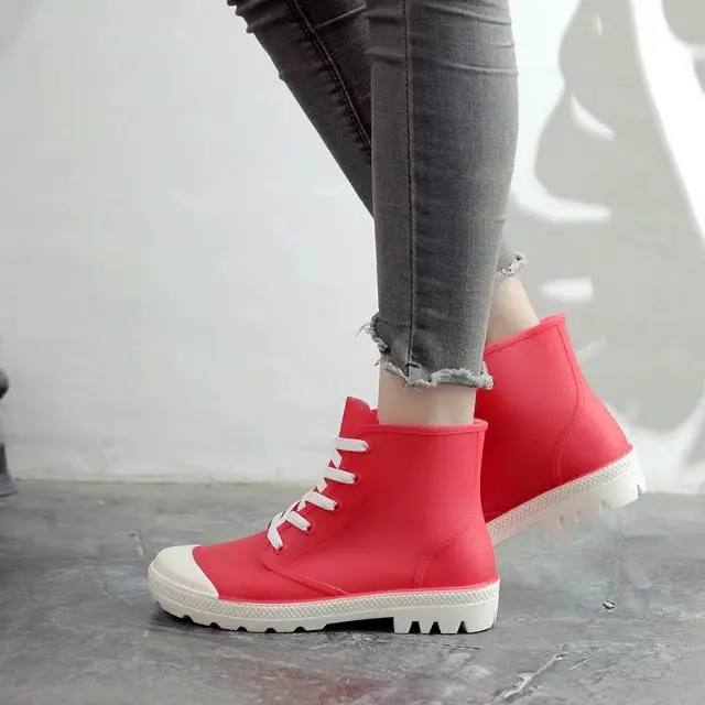 SWYIVY Woman Rain Boots High Top Sneakers Autumn 2018 Female PVC Fashion Rainboots Casual Shoes Flat Lady Wellies Rain Boots 40