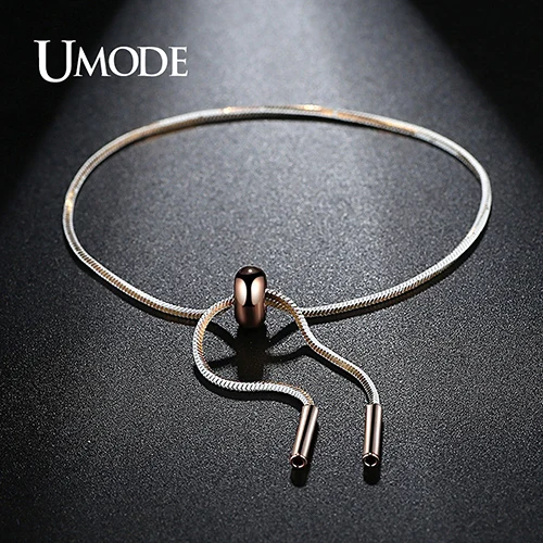 UMODE/бренд дизайн 4 цвета простые горки змея цепочки и браслеты для женщин Pulseira Masculina бижутерия в подарок на Рождество AUB0114 - Окраска металла: Rose Gold White