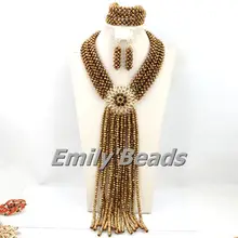 Ручной кристалл Бусины комплект ювелирных изделий Африканский Свадебный в нигерийском стиле комплект ювелирных изделий индийский костюм невесты Цепочки и ожерелья комплект ювелирных изделий aej993