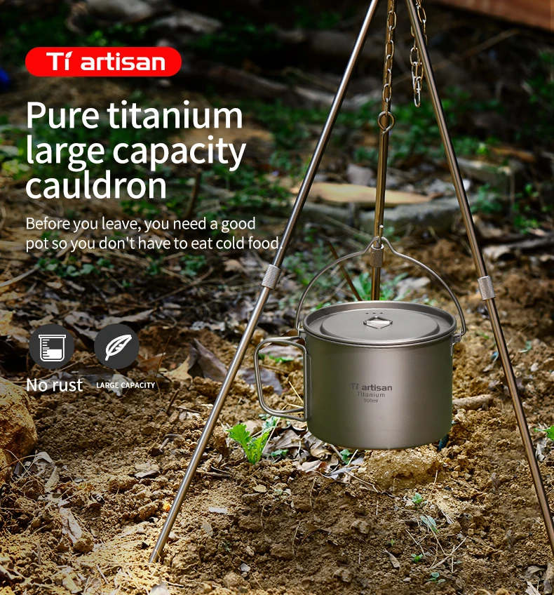 Tiartisan 900ml pote de titânio puro com