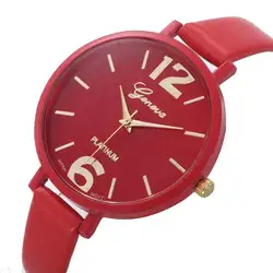 Горячая Распродажа 2017 года Женева Для женщин Искусственная кожа аналоговые часы кварцевые наручные часы 17Jul 29
