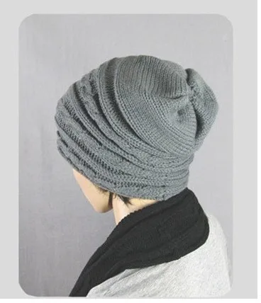Для мужчин и женская мода Твист вязаная шапка, зима сохранение тепла cap в Корейском стиле, 4 цвета - Цвет: Серый