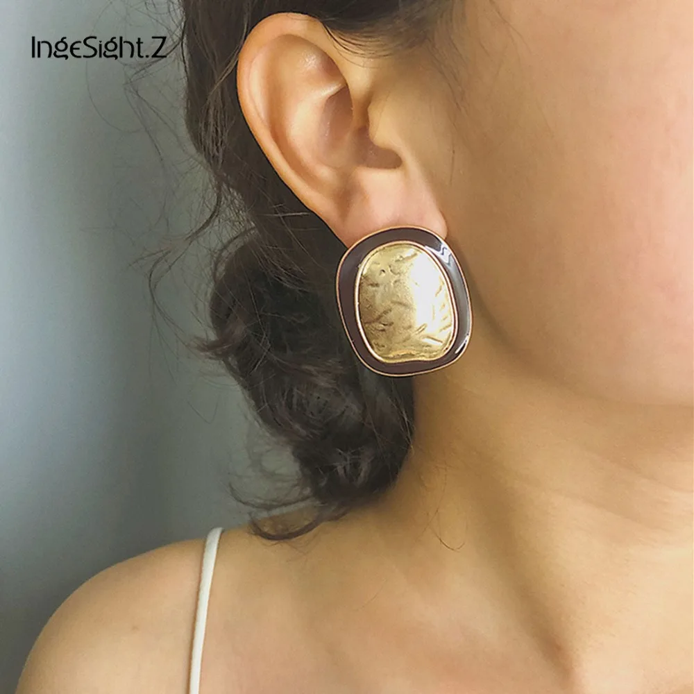 IngeSight. Z винтажные геометрические Необычные Квадратные серьги-гвоздики массивные минимализм золотые металлические серьги для женщин ювелирные изделия Brincos