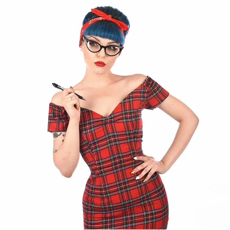 30-летний сезон от брэнда "Халат Ретро стиль 50-х, шотландскую клетку с открытыми плечами платье-карандаш с структурированными линиями в красном цвете кинозвезды vestidos размера плюс платья jurken