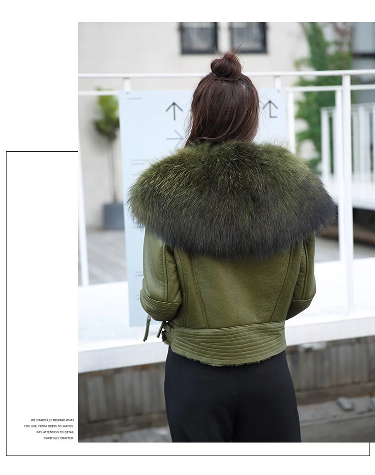 genuine sheepskin leather jacket with raccoon fur collar (12)