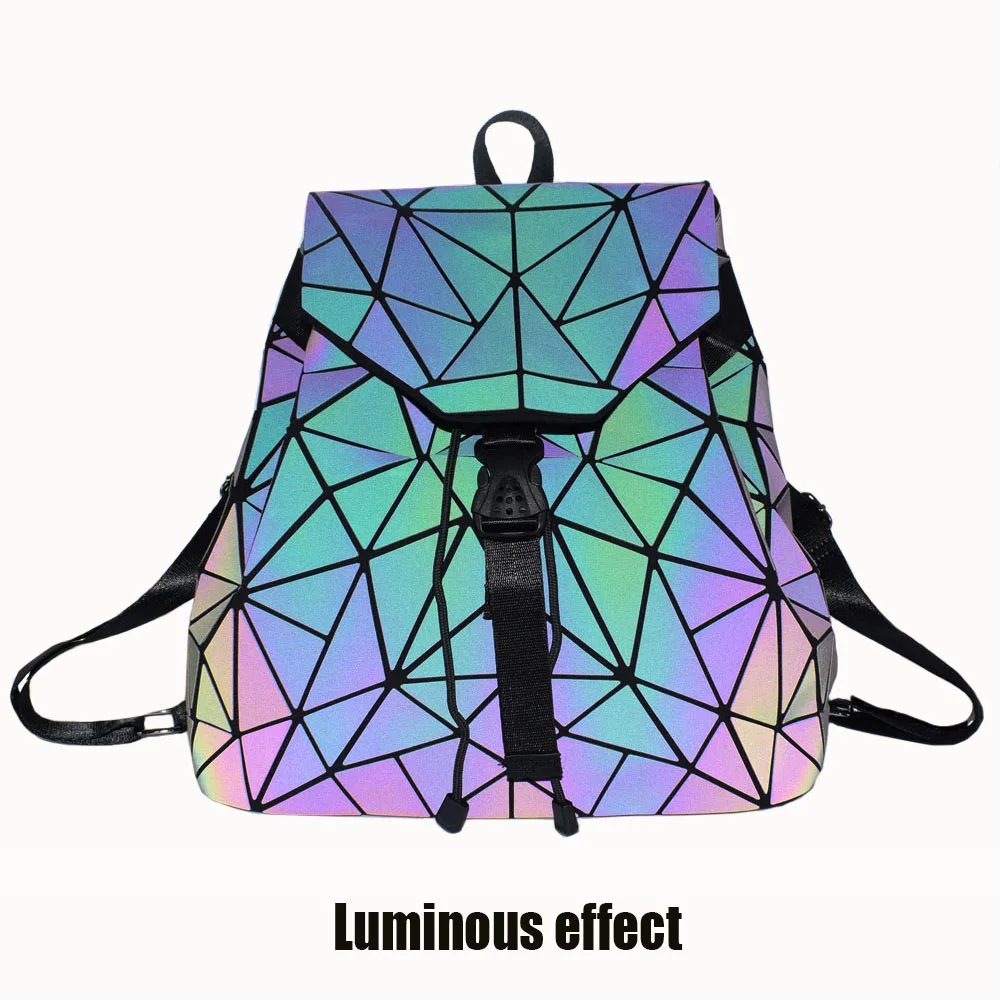 New Women Laser Luminous School Backpack Geometric Shoulder Bag Folding Student School Bags For Teenage Girl Hologram Bsac a dos