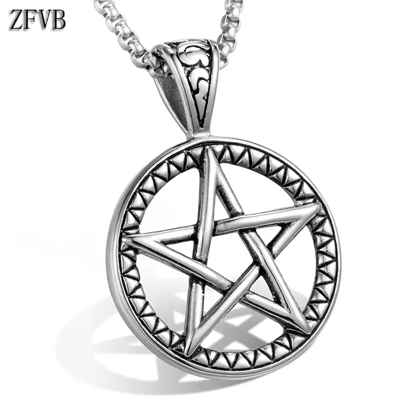 

ZFVB Classic Pentagram Stars Necklaces Pendants Men Stainless Steel Casting Vintage Pentagram Pendant & Necklace Jewelry Gifts