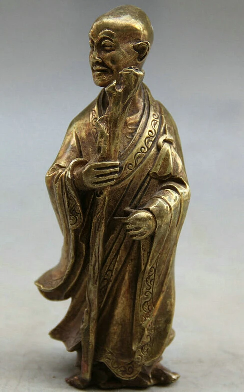 

fast shipping USPS to USA S1925 5" Chinese Buddhism Copper crutch Eighteen AFINEats shaveling Monk Buddha Statue