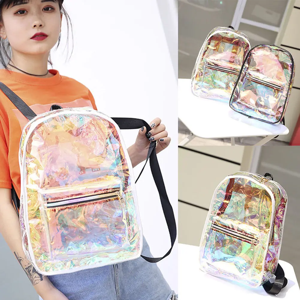 

Women Clear Backpack Transparent Jelly Candy School Bookbag Girl Backpack
