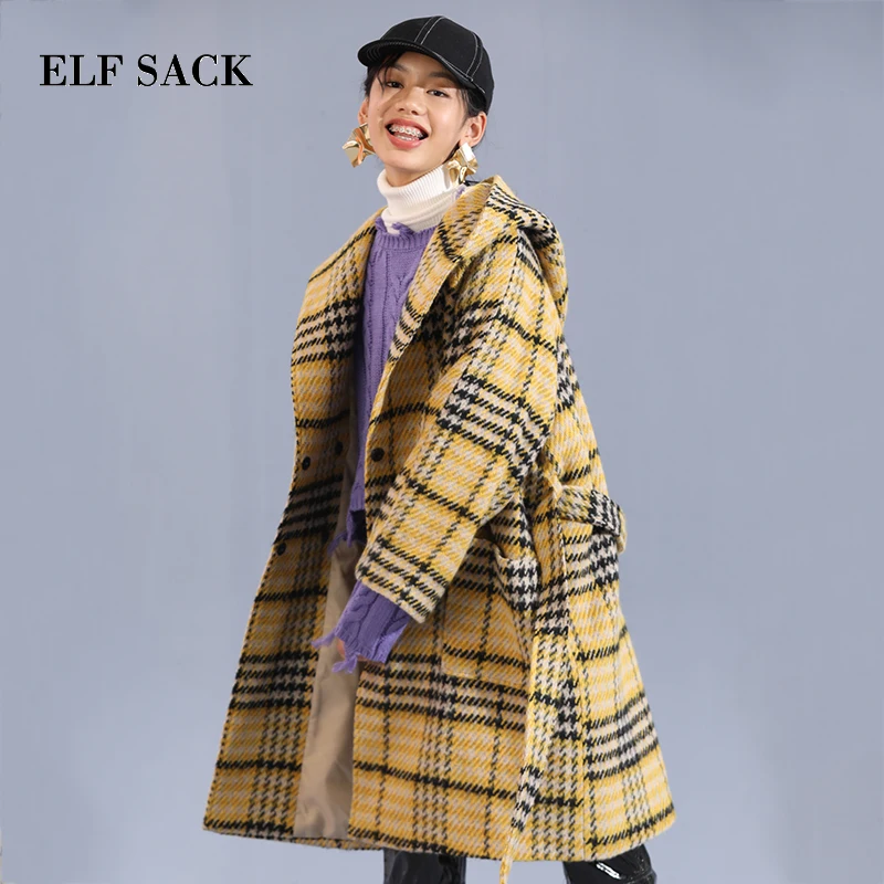 Presale Delivery At 9-5 Winter Wool Coats Plaid Vintage Wasited Hooded Womens Outerwear Thick Woolen Long Loose Collage Coats Coats