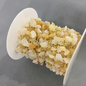 

6-10mm Pure Gold Color Wire Wrapped Nugget Chip Citrines Crystal Rosary Style Chain RC4999