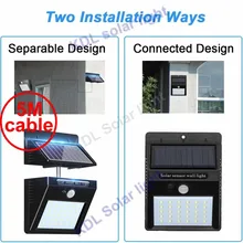 Солнечный свет раздельный монтаж pIR motion 3 senser открытый уличный 30 led 500lm 5 м кабель Уличный настенный светильник