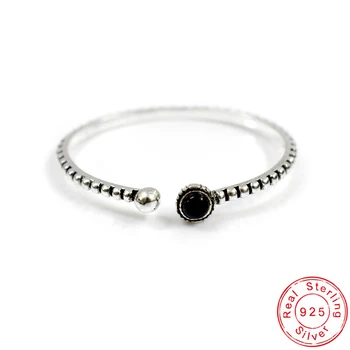 

Hot Sale Fashion Antique 925 Sterling Silver Black Crystal Stripe Resizable Bangle Vintage Cuff Bracelet Women&Girl Jewelry Gift