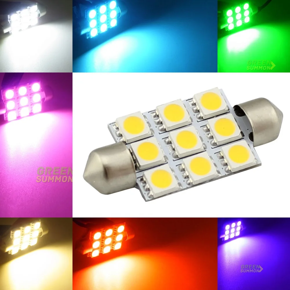 39mm LED 9 5050 SMD Light Interior Festoon Dome Bulb Blue Red Yellow 39mm LED 9 5050 SMD Light Interior Festoon Dome Bulb Blue Red Yellow