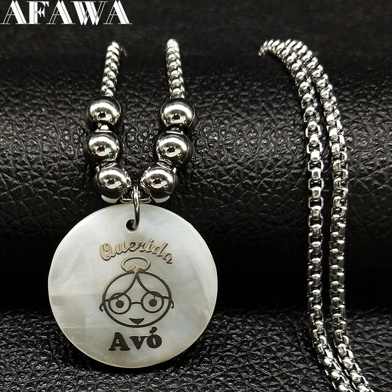 

2019 Fashion Avo Shell Stainless Steel Statement Necklace Women Bead Long Silver Color Necklaces Jewelery colar masculino N18663