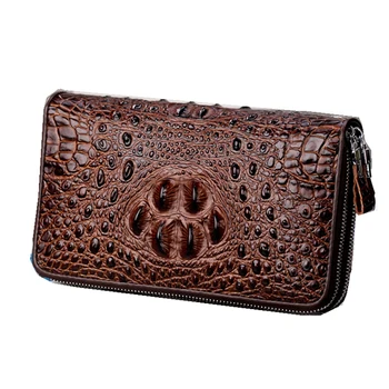 

Double Zipper Mens Clutch Bag Genuine Leather Men Wallet Crocodile Pattern Large Capacity Business Man Hand Bag Cell Phone Purse