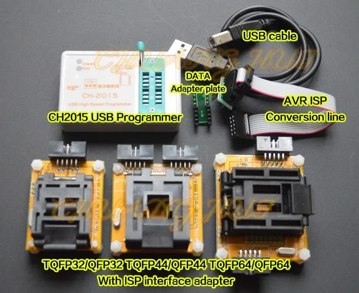 CH2015 + AVR ISP адаптер TQFP32/QFP32 TQFP44/QFP44 TQFP64/QFP64 адаптер Программирование AVR MCU данных flash SPI флэш-памяти EEPROM программист