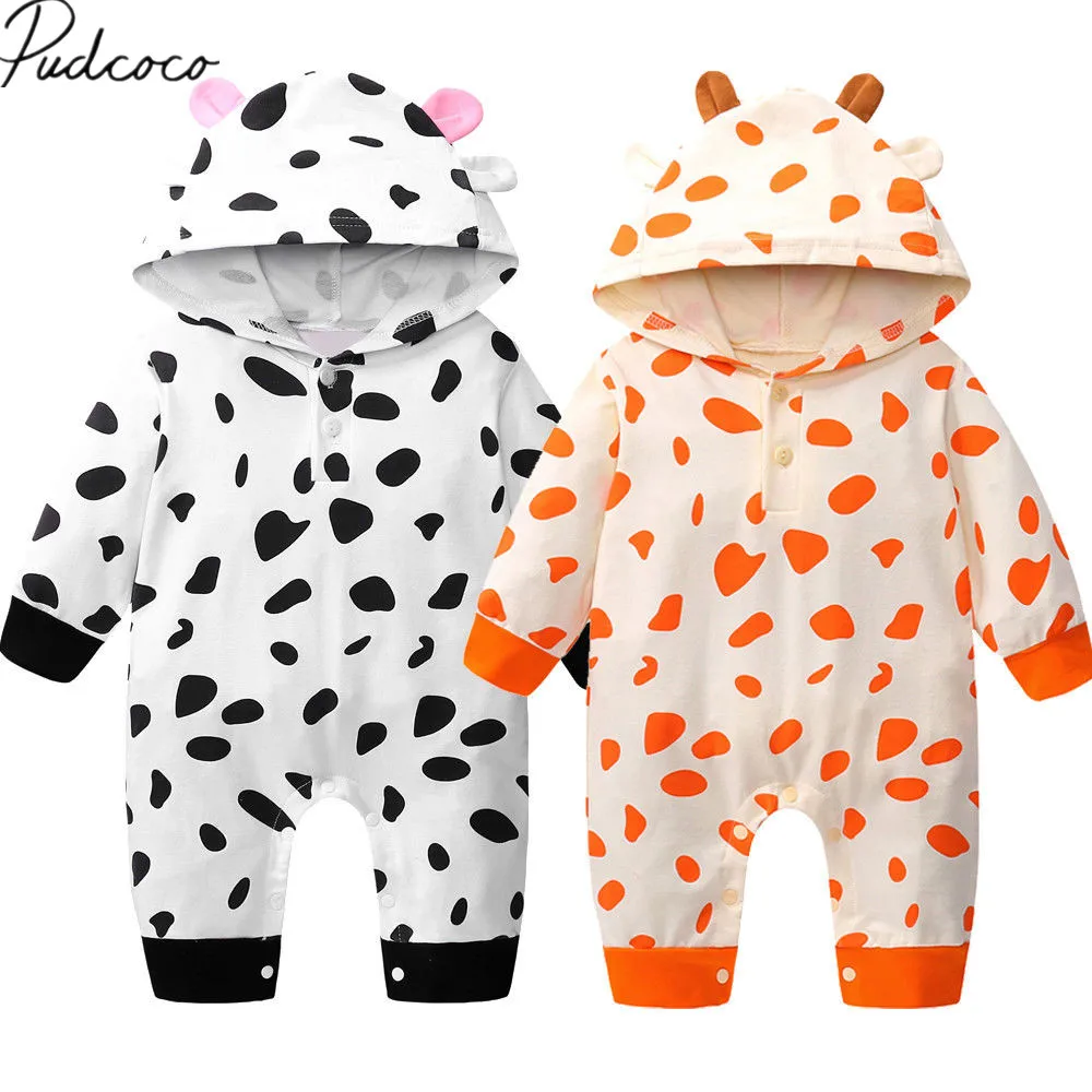 

2018 Brand New Autumn Winter Toddler Baby Girls Boys Giraffe Cow Romper Long Sleeve Hooded Little Ears Jumpsuits Warm Playsuit