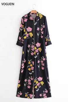 

VOGUEIN New Womens Vintage Floral Print 3/4 Sleeve Lapel Zipper Long Jumpsuit Playsuit Wholesale