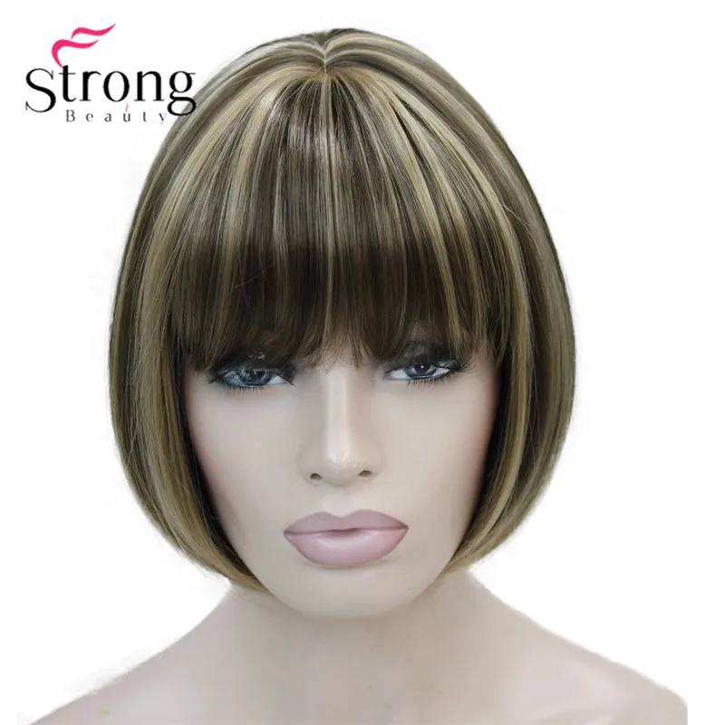 RG-071A #L10-124 fashion light brown with ginger hilight mix women' short straight full wig (1)