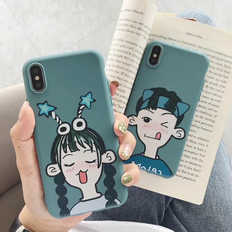 matte Painted young boy and girl soft tpu phone case for apple iphone 8 7 6 6S Plus X XS MAX XR 5S SE 5 back cover fundas shell |