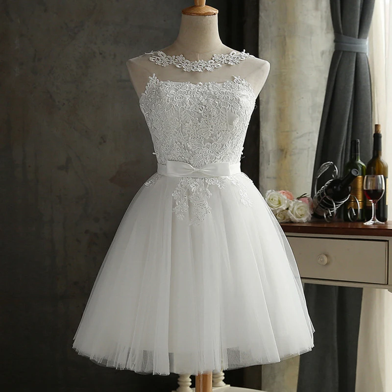 2019 Summer Graduation Gown Lace Dress Women Bowknot Mesh Dress Bridesmaid's Gown Slim Party Dresses Vestidos 4 Colors