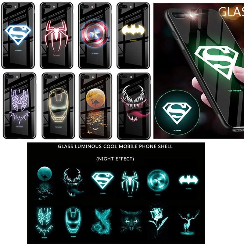 Luxury Batman Marvel Comics Luminous Case For iPhone 11 Pro MAX XS MAX XR 8 7 6s Plus Tempered Glass Phone Cases Captain Shield Luxury Batman Marvel Comics Luminous Case For iPhone 11 Pro MAX XS MAX XR 8 7 6s Plus Tempered Glass Phone Cases Captain Shield