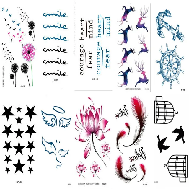 10 PCS Men Women Fake Tattoo Many cute birds words flower animals Body Art Flash Waterproof Temporary Tattoos Stickers | Красота и