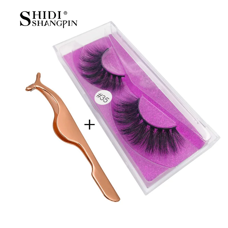 

SHIDISHANGPIN 1 pair false eyelashes and 1 pcs eyelash tweezers mink eyelashes strip 3d faux mink lashes makeup 3d false lashes