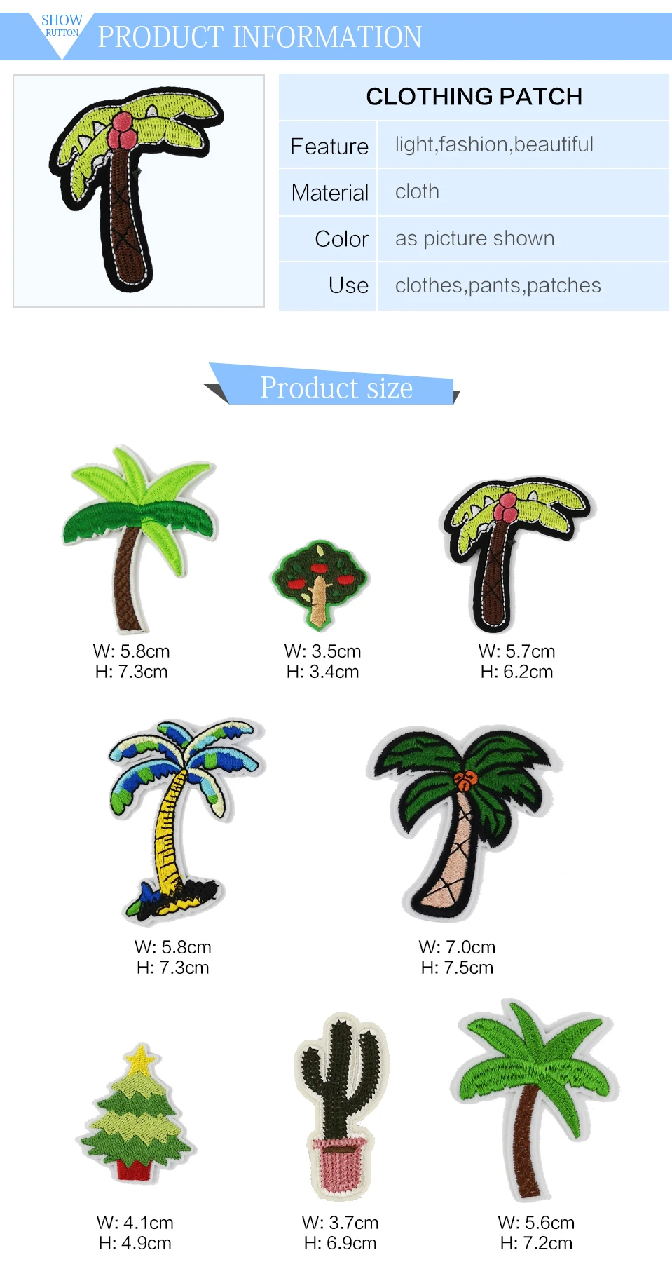 3D Embroidery Patch Christmas Tree Coconut Tree Cactus Embroidery Patches Applique DIY Iron On Stickers On Clothes Vest (1)