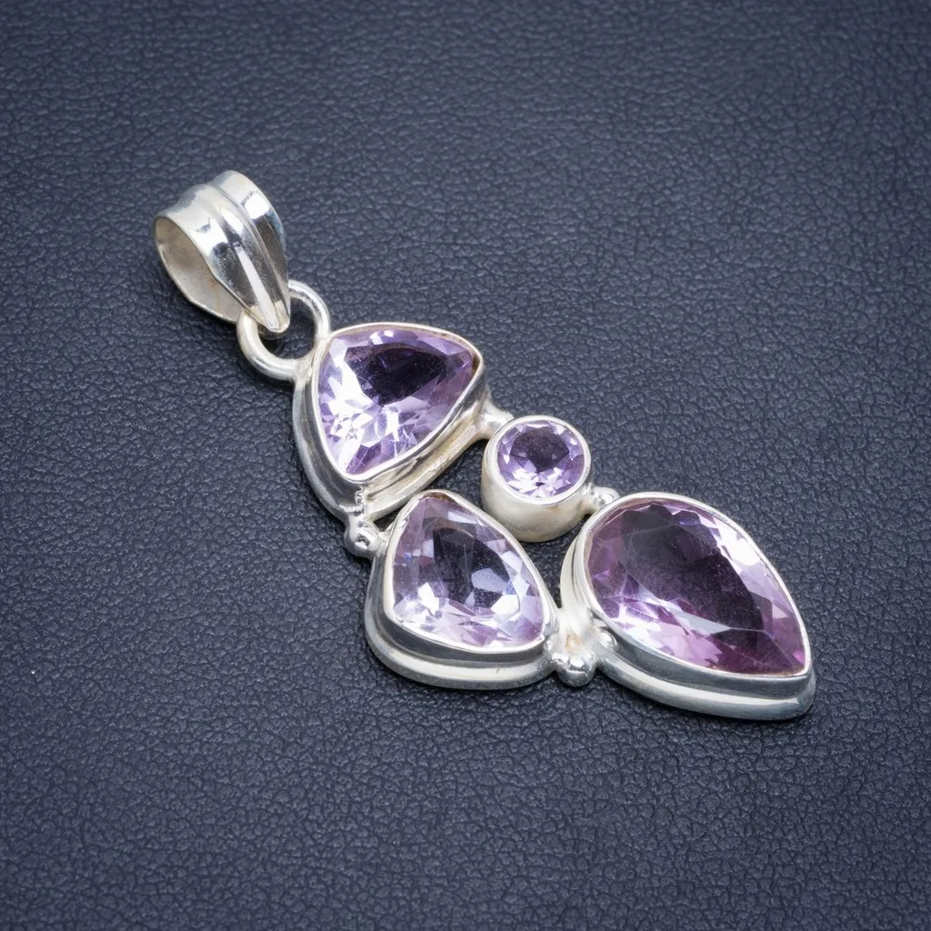 

Natural Amethyst Handmade Unique 925 Sterling Silver Pendant 1.75" A1999