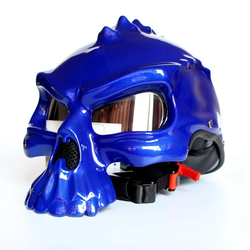 Мотоциклетный шлем в виде черепа чоппер мотоцикл шлем Байк Ретро CascoMotocross Capacetes 489 - Цвет: Blue