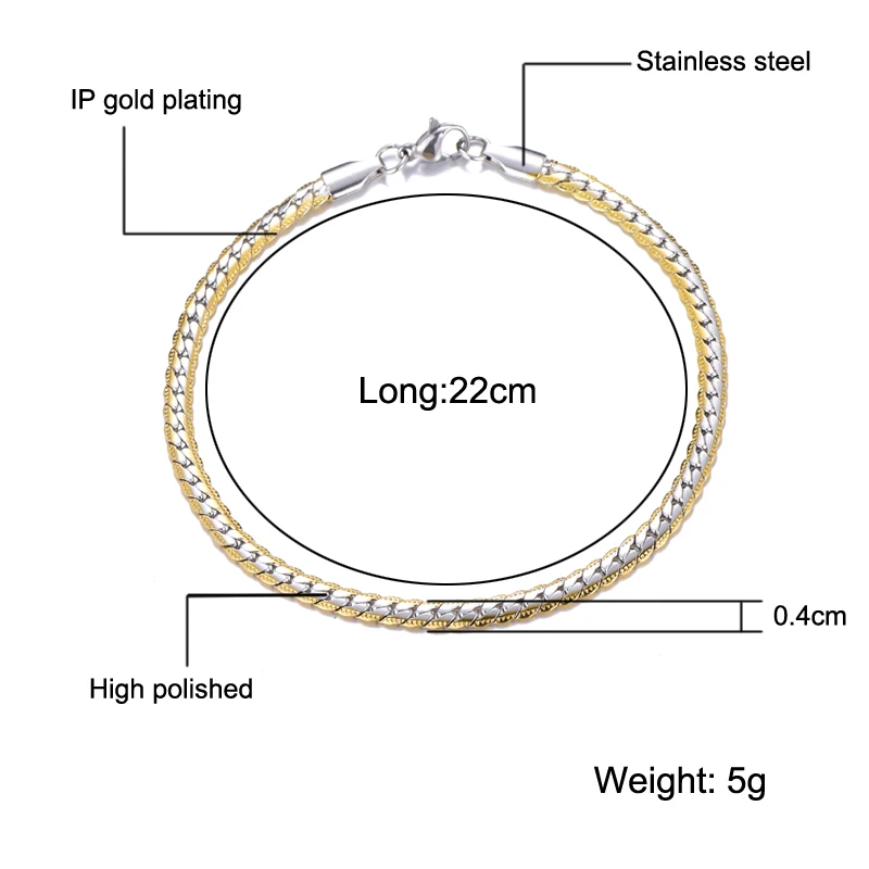 Хип 316L нержавеющая сталь браслет Франко звено цепи браслет для мужчин ювелирные изделия 4 мм 22 см мужские браслеты Прямая