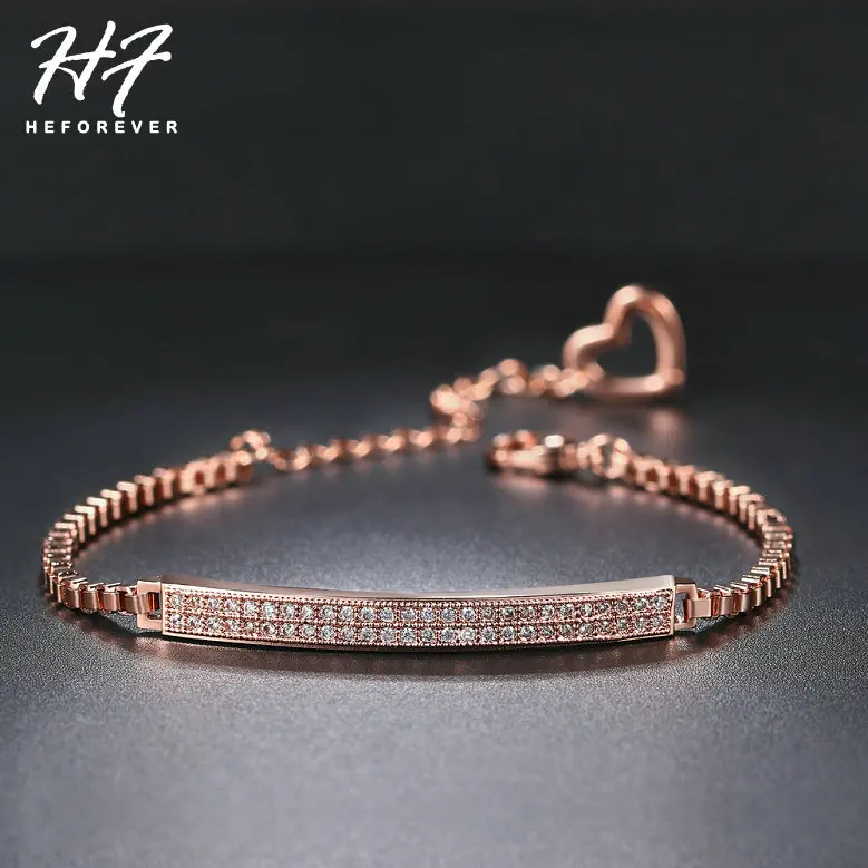 

Simple Doublr Row AAA+Cubic Zirocnia Bracelets for Women Rose Gold Color Rolo Chain Bangles fashion Jewelry H172