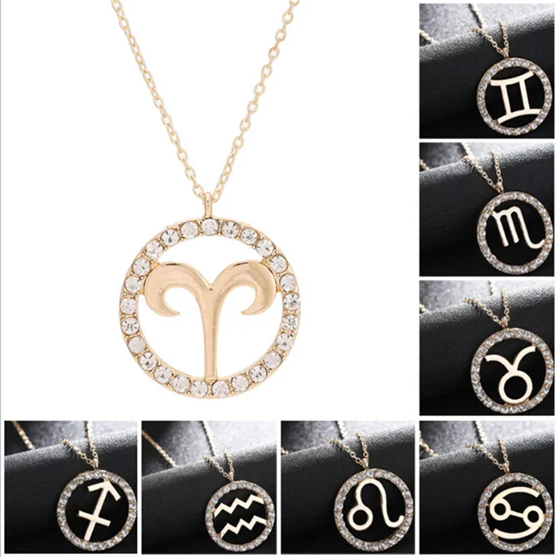 

Zodiac Constellation Necklace Gold Virgo Libra Scorpio Sagittarius Capricorn Aquarius clavicle Necklaces Circle Pendant Kolye S3