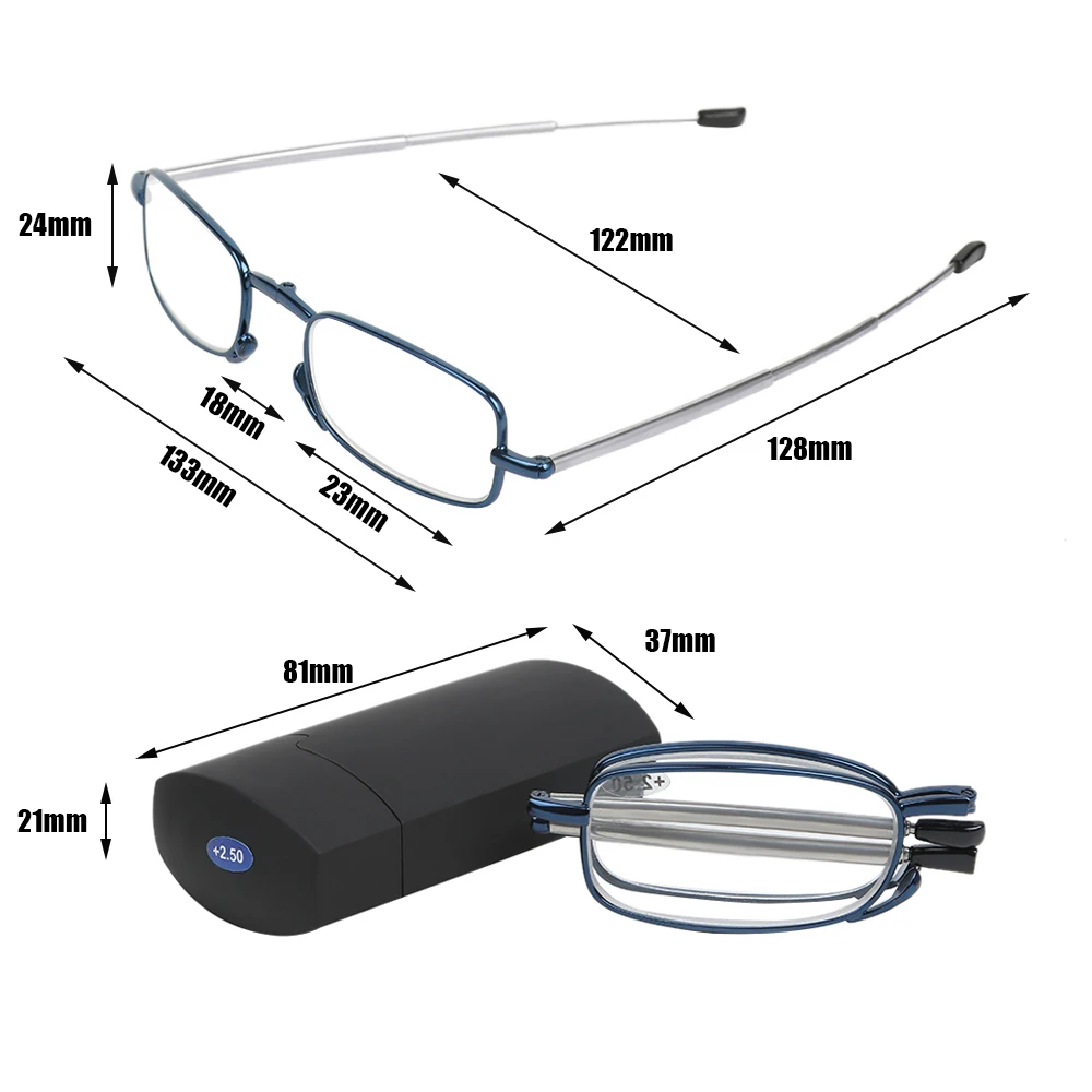 

2018 Unisex Portable Folding Glasses Reading Glasses Frame Black Metal Rotation Half Frame Glasses With Box Vision Care Eyewear