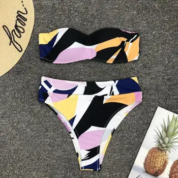 

Off Shoulder Strapless Bandage Two Pieces Bikini High Elasticity Women Swimsuit Beachwear Bikinis Set Push Up Swimming Suit
