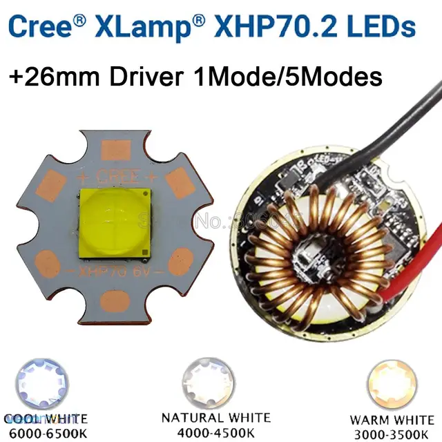 Cree XHP70.2 6 12v クールホワイト昼白色ウォームホワイトハイパワー LED エミッタ 16 ミリメートル 20 ミリメートルの銅 Pcb + 26 ミリメートル 1 モードまたは 5 モードドライバ