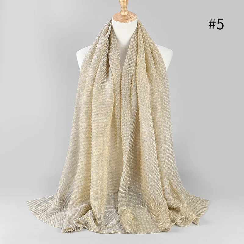 10 шт./лот shimmer плиссе Хиджаб шарф однотонной блестящей crinkle шаль мода мусульманские хиджабы женщин макси покрывал платки исламские шарф - Цвет: color 5