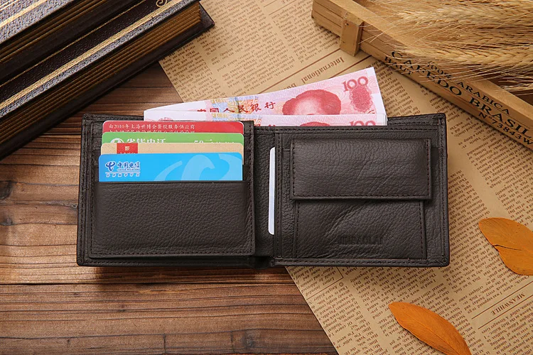 Genuine Leather Mens Wallet Premium Product Real Cowhide Wallets For Man Short Black Walet Portefeuille Homme Short Purses 55