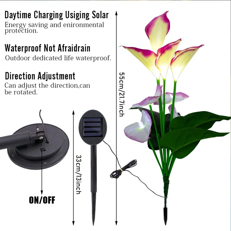 Светодиодный цветочные огоньки уличные садовые на солнечных батареях огни рампы фонари работающие на солнечной энергии цветок лилии