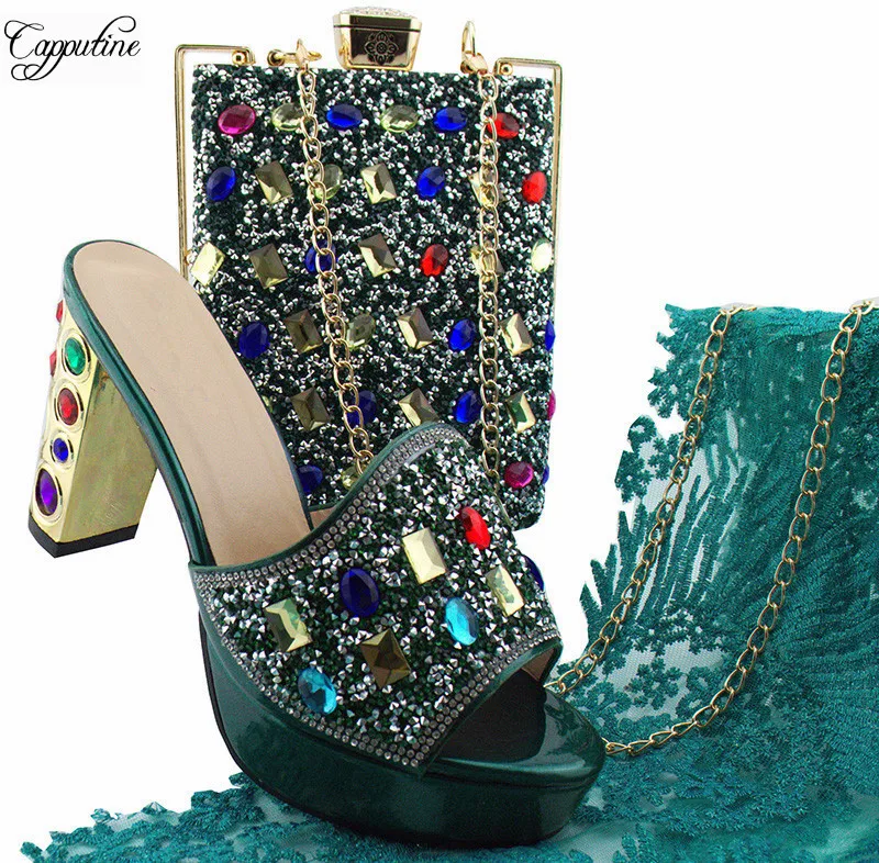 

New arrrival party set matching pump shoes and evening handbag set fashion shoes bag set series MD002 in dark green