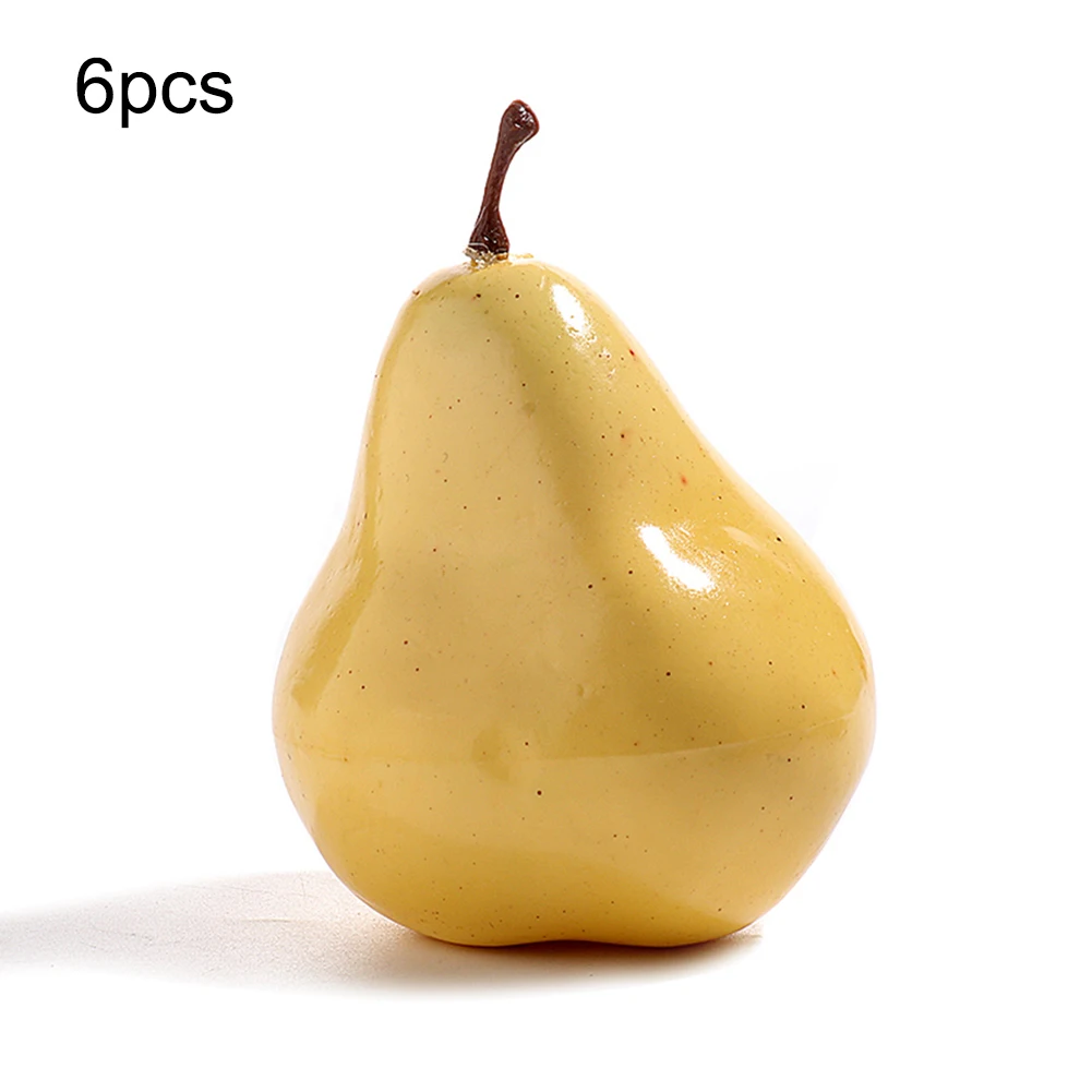 6pcs/set Artificial Red Apples/Green Apples/Pears Fake Simulation Fruits Home Kitchen Cabinet Decoration Ornament Craft Kids toy - Цвет: Pear