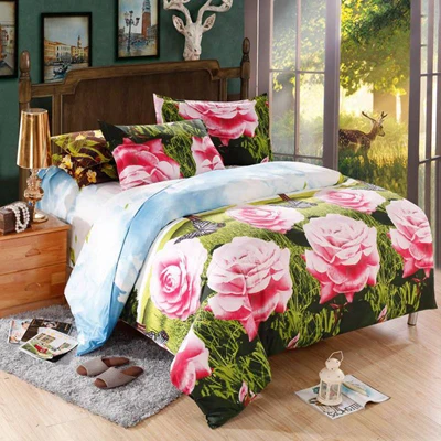4 шт., 3D Цветочный Пододеяльник, двуспальное постельное белье, Комплект постельного белья с цветком, комплекты постельного белья King size - Цвет: Розовый