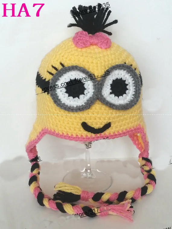 

100% Handmade Crochet Baby Hat Infant Winter Earflap Hat Cartoon Minion hat Beanie Photo Prop